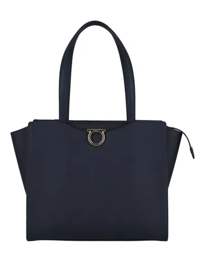 Shop Ferragamo Gemini Leather Shoulder Bag In Blue