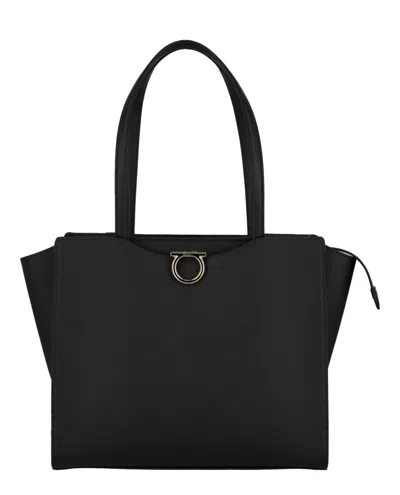 Shop Ferragamo Gemini Leather Shoulder Bag In Black