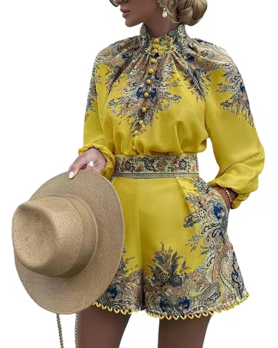 Shop Wellway 2pc Blouse & Short Set In Yellow