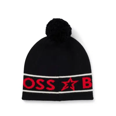 Shop Hugo Boss X Perfect Moment Wool Beanie Hat With Logo Intarsia In Black