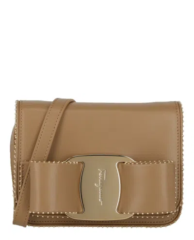 Shop Ferragamo Mini Vara Bow Crossbody Bag In Brown