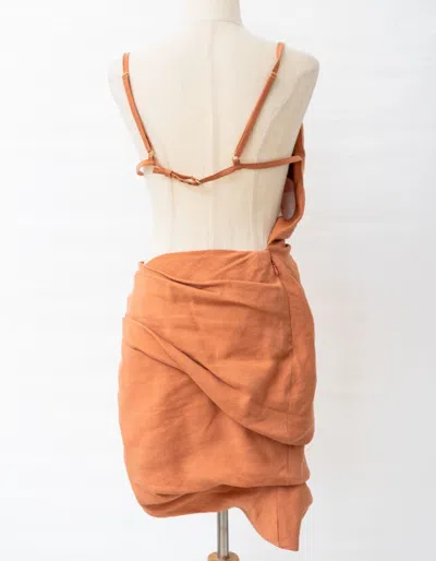 Pre-owned Jacquemus Orange Linen La Robe Strappy Dress