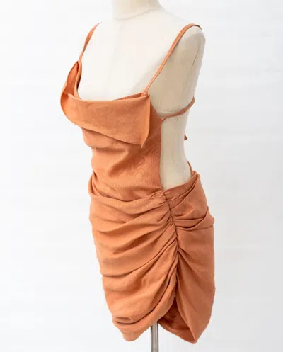 Pre-owned Jacquemus Orange Linen La Robe Strappy Dress