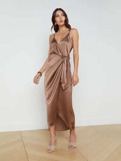 Shop L Agence Amilia Silk Wrap Dress In Sparrow