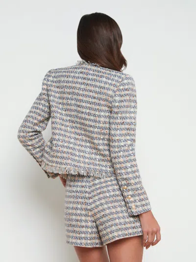 Shop L Agence Angelina Tweed Jacket In Grey/ecru/gold