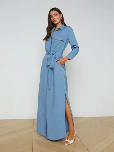 Shop L Agence Cameron Linen-blend Shirt Dress In Blue Mist