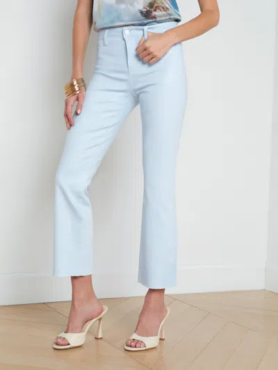 Shop L Agence Kendra Coated Cropped Flare Jean In Ice Water/white Contrast Coated