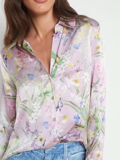 Shop L Agence Tyler Silk Blouse In Lilac Snow Botanical Butterfly