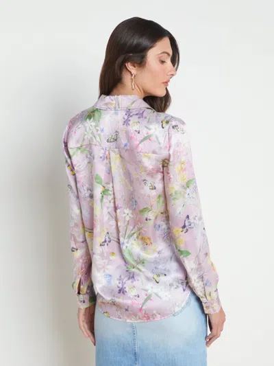 Shop L Agence Tyler Silk Blouse In Lilac Snow Botanical Butterfly