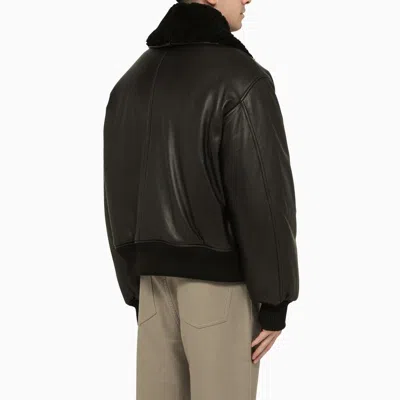 Shop Ami Alexandre Mattiussi Ami Paris Black Leather Bomber Jacket Men