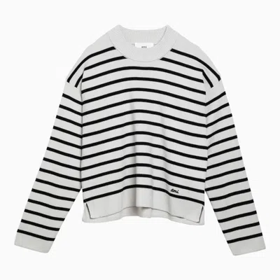 Shop Ami Alexandre Mattiussi Ami Paris Chalk White/black Striped Cotton And Wool Jumper Women In Multicolor