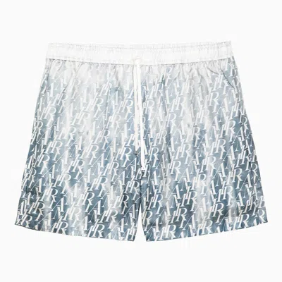 Shop Amiri Light Blue Silk Bermuda Shorts With Logo Print Men