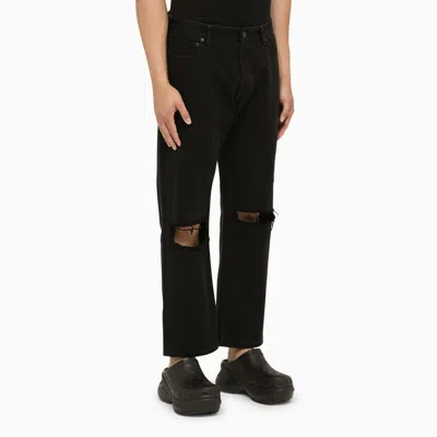 Shop Balenciaga Black Cropped Jeans With Wear Men