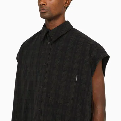 Shop Balenciaga Checked Shirt With Removable Sleeves Men In Gray