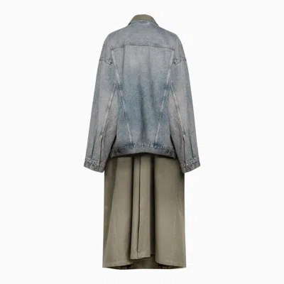Shop Balenciaga Hybrid Beige And Denim Blue Cotton Coat Women In Cream