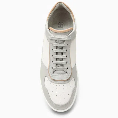 Shop Brunello Cucinelli Low White And Grey Leather Trainer Men