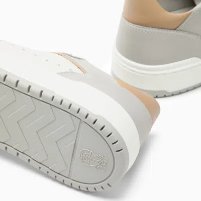 Shop Brunello Cucinelli Low White And Grey Leather Trainer Men