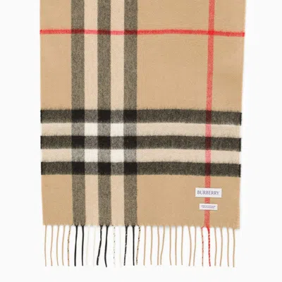 Shop Burberry Cashmere Scarf With Check Motif Women In Cream