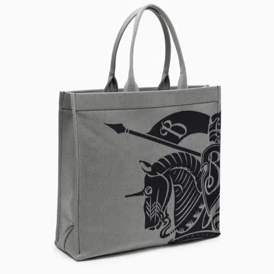 Shop Burberry Medium Grey Canvas Tote Bag With Logo Men In White