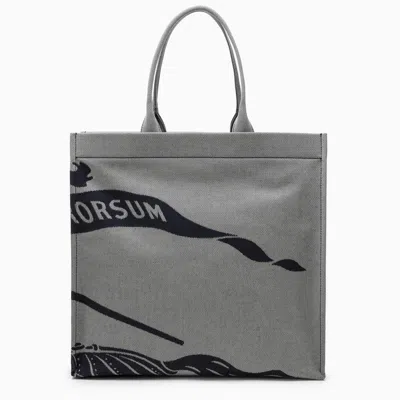 Shop Burberry Medium Grey Canvas Tote Bag With Logo Men In White