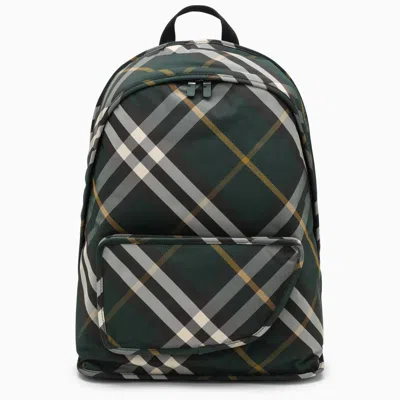 Shop Burberry Shield Check Pattern Nylon Backpack Men In Green