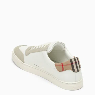 Shop Burberry White Leather Trainer With Check Pattern Men