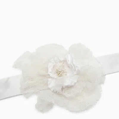 Shop Dolce & Gabbana Dolce&gabbana White Choker With Silk Blend Flower Women