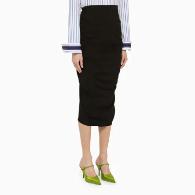 Shop Dries Van Noten Black Draped Midi Skirt In Wool Blend Women