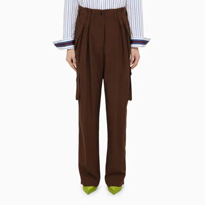 Shop Dries Van Noten Brown Viscose And Silk Cargo Trousers Women