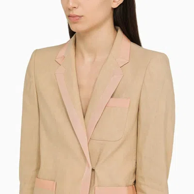 Shop Dries Van Noten Cream-coloured Single-breasted Jacket In Linen Blend Women