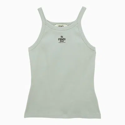 Shop Fendi Pale Blue Cotton Tank Top With Logo Women