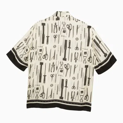 Shop Fendi Silk Over Shirt With White Print Men In Multicolor