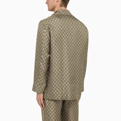 Shop Gucci Beige/ebony Silk Gg Print Jacket Men In Brown