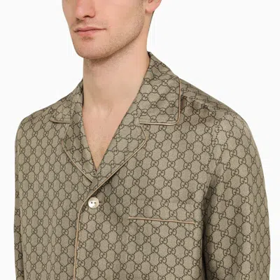 Shop Gucci Beige/ebony Silk Gg Print Jacket Men In Brown