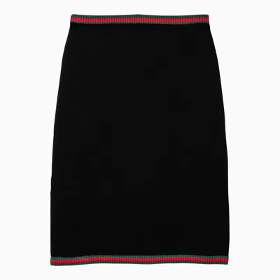 Shop Gucci Black Cotton Lace Midi Skirt With Web Motif Women