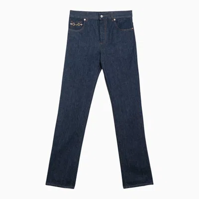 Shop Gucci Dark Blue Denim Jeans With Horsebit Men