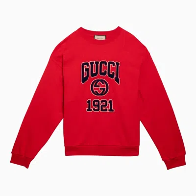 Shop Gucci Red Cotton Crewneck Sweatshirt With Logo Men