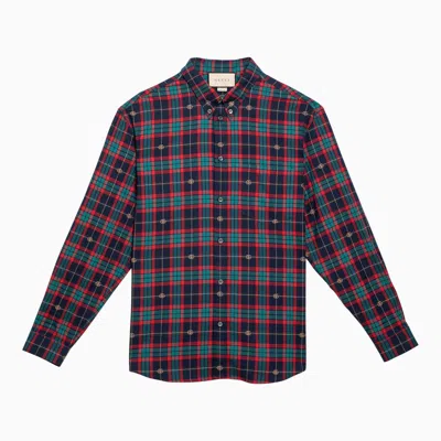 Shop Gucci Red/blue Checked Button-down Shirt In Cotton Men