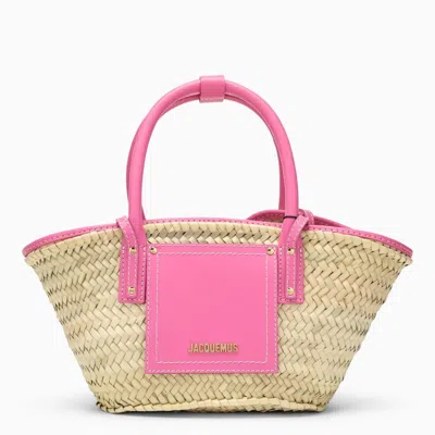 Shop Jacquemus Le Petit Panier Soli Pink Raffia Bag Women
