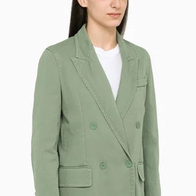 Shop Max Mara Sage Cotton Double-breasted Jacket Women In Green