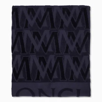 Shop Moncler Monogrammed Beach Towel Midnight Blue Men