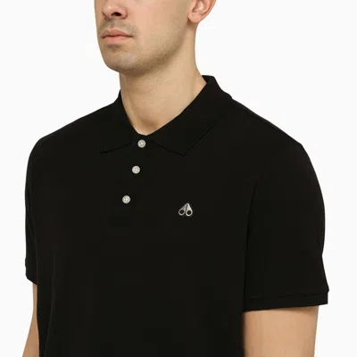 Shop Moose Knuckles Classic Black Cotton Polo Shirt With Logo Men In Silver