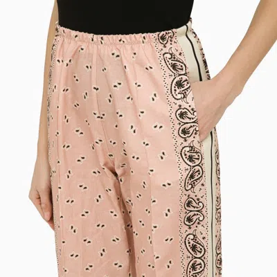 Shop Palm Angels Pink/white Linen Blend Print Trousers Women