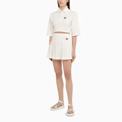 Shop Palm Angels White Cotton Cropped Polo Shirt With Logo Women