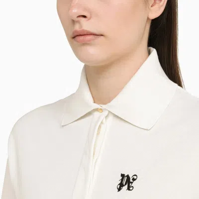 Shop Palm Angels White Cotton Cropped Polo Shirt With Logo Women