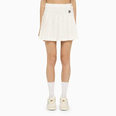 Shop Palm Angels White Cotton Pleated Mini Skirt Women