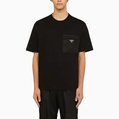 Shop Prada Black Cotton And Re-nylon T-shirt Men