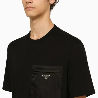 Shop Prada Black Cotton And Re-nylon T-shirt Men