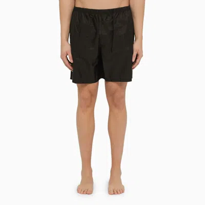 Shop Prada Black Re-nylon Swimwear Men In Brown