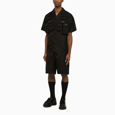 Shop Prada Black Recycled Nylon Shorts Men In Brown